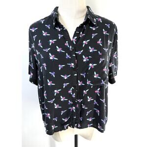 Love Notes Women’s Blouse Bees Print Crop Style Button Front Size Large Insects